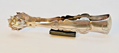 Francés antiguo. Pinzas de azúcar de plata 950 de 6 pulgadas de largo con patas de león grandes Foto 1 de 4
