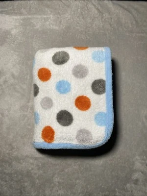 Carters Just One You Polka Dot Baby Blanket Gray Orange Blue Trim Fleece Lovey - Image 1 of 4