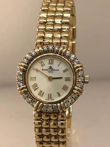 BAUME & MERCIER YELLOW GOLD DIAMOND BEZEL BRACELET LADIES WATCH WITH BOX!!!! - Picture 1 of 10