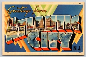 Postkarte Grüße aus Atlantic City New Jersey großer Brief Leinen 60166 - Bild 1 von 2