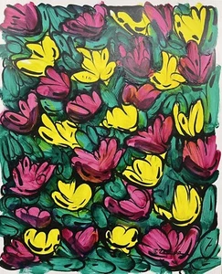 Enrique Zaldivar, Original Acrylic Painting, Pop Art, Flowers, Floral, Signed - Picture 1 of 1