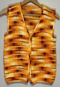 Vintage 70s Open Sweater Vest Medium Hippie Crochet Knit Boho Autumn Indie - Picture 1 of 4