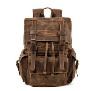Vintage gewachstes Canvas Tagesrucksack Reise Laptop Wandern Rucksack Tasche Rucksack Tasche - Bild 1 von 16