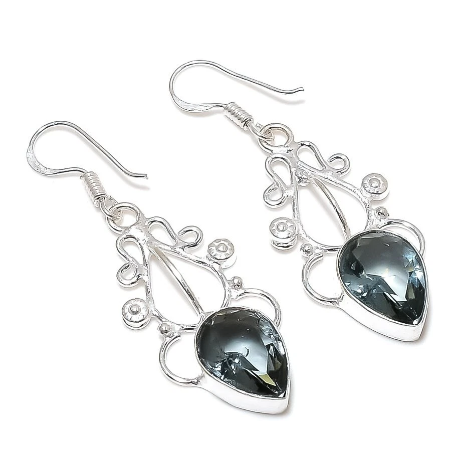 Alexandrite Gemstone Handmade 925 Sterling Silver Jewelry Earring Sz 1.75" - Image 1 of 1