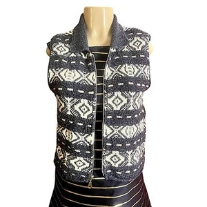 Casual Corner Cotten Blend Grey Blue and Cream knitted zip up vest Size M - Picture 1 of 7