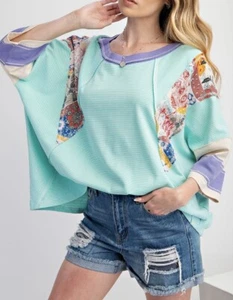 🔥🔥New BoutiquePin Stripe Mix Print Loose Fit Knit Top Size Small - Picture 1 of 4