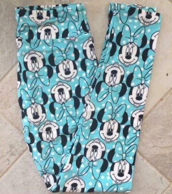 NWT LuLaRoe Disney OS Happy MINNIE Aqua Blue & White POLKA DOT Leggings UNICORN - Image 1 of 3