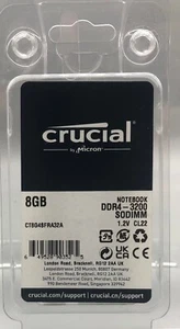 Crucial Laptop DDR4 8GBx1 3200Mhz PC4-25600 260-Pin CL17 1.2V SO-DIMM PC4-3200 - Picture 1 of 3
