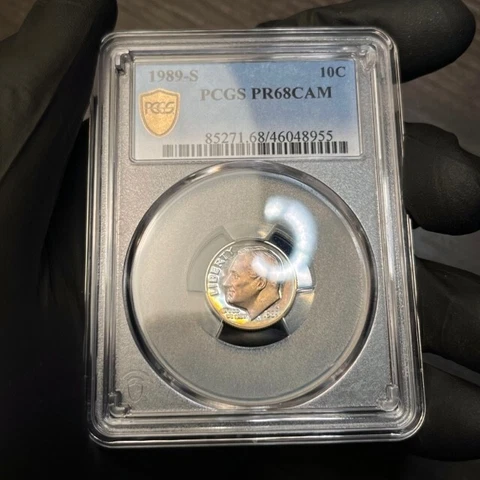 PR68DCAM 1989-S 10C Roosevelt Proof Dime, PCGS Secure- Pretty Album Toned Cover