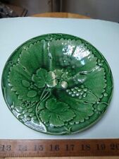 Antique Green Leaf Majolica Plate Relief Leaves Floral Flowers 8" Perfect 