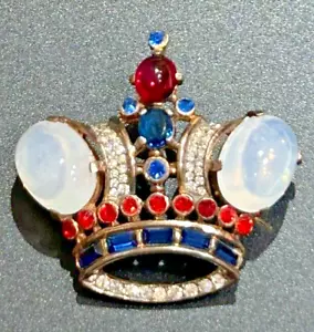 Vintage echte große Trifari Sterlingsilber Krone Gelee Bauch Pin/Brosche - Bild 1 von 2