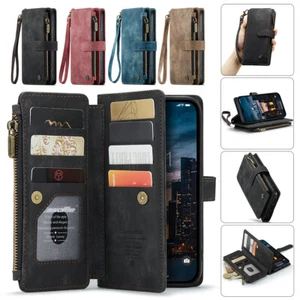 For iPhone 16 15 14 13 12 11 Pro Max XR 8 Leather Zipper Card Wallet Case Cover - Picture 1 of 40