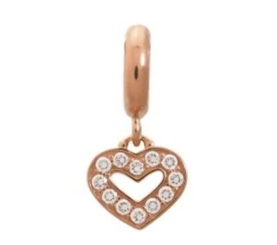 Authentic 18K Rose Gold 925 Sterling Silver  Open Cz Heart European Charm - Image 1 of 4