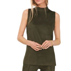 Mock Neck Sleeveless  Suede Leather Top, LeatherViz Tank Top CustomSize in Suede