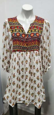 Umgee Womens Dress Sz L Aztec Print Tunic Fall 3/4 Sleeve Relaxed Boho Festival  - Image 1 of 4