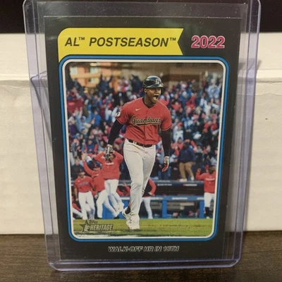 2023 Topps Heritage BLACK PARALLEL AL Postseason Oscar Gonzalez #439 Guardians - Image 1 of 2