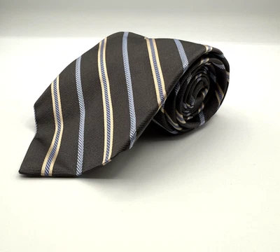 Corbata Brooks Brothers Para Hombre Marrón Azul Amarillo Rayas Pura Seda Hecha en EE. UU. Italia Foto 1 de 4