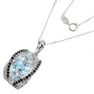 Collana in argento sterling 925 pera topazio blu cielo 9x7 mm gemma... - Foto 1 di 9