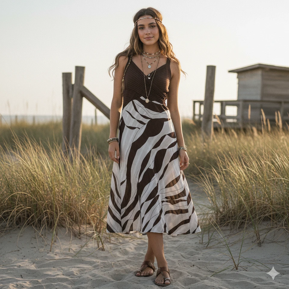 Dressbarn Sleeveless Midi Dress Size 6 Fairycore Y2K Summer Boho Chic Flowy - Image 1 of 4