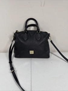 Dooney & Bourke Black Pebbled Grain Leather Zip Dome Satchel Crossbody Bag Black - Picture 1 of 8