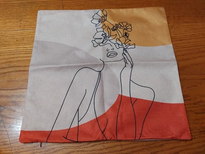 Funda de Almohada Cierre con Cremallera Moderna Algodón Lona Abstracta Dama Flores 18"" Foto 1 de 2