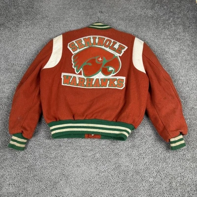 Vintage Seminole Warhawks Jacket Mens 42 Wool Leather Letterman 80s DeLong - Image 1 of 4