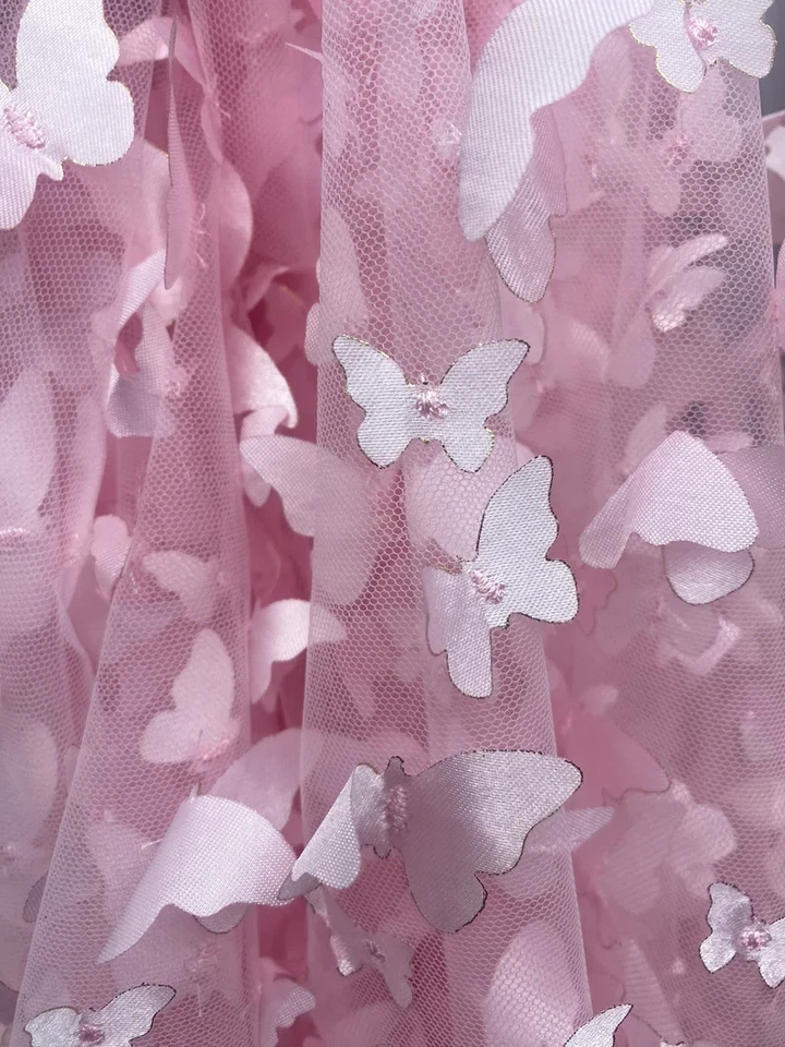 Vestido de noiva rosa tafetá 3D borboleta transparente 58" largura tecido por jarda - Imagem 1 de 1