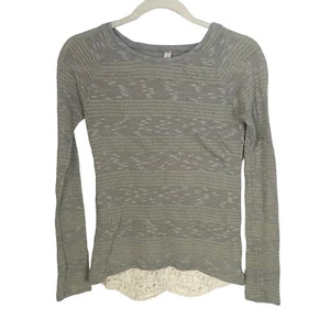 Xhilaration Juniors Sz S Open Knit Crochet Long Sleeve Top Shirt Gray Striped - Picture 1 of 7