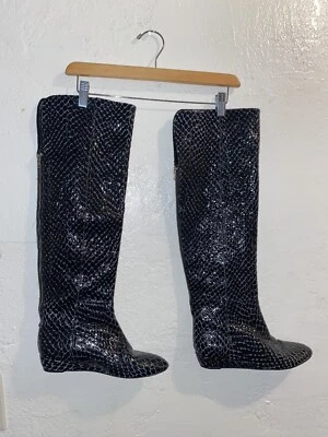 Botas Largas Loeffler Randall Cuero Negro Estampado Serpiente Talla 8 Foto 1 de 4