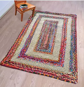 Rug Rectangle jute cotton Runner Natural Handmade Mat Carpet Braided Style Rug - Picture 1 of 7