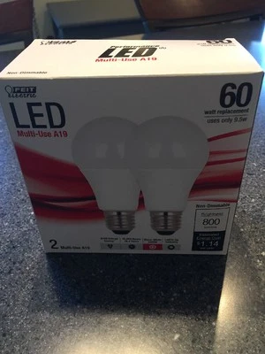 FEIT LED Multi-Use A19 Bulb 60W Replacement 9.5W Soft White 800 Lumens 2pack - Image 1 of 2