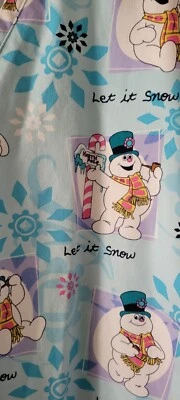 FROSTY the Snowman Winter Snow Women's Scrub Top size Large Blue Snowflakes - Image 1 of 4