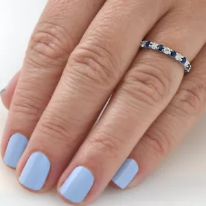 1 cttw Blue Sapphire Diamond Wedding Eternity Ring 14k White Gold (G/H,I - Picture 1 of 5
