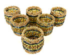Glass Beaded Napkin Ring Holders Brown Green Set of 6 Boho 1 3/4"