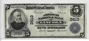 1902 $5 National Bank note 'Plain Back' fr.606 (Lincoln,IL) CH#3613--1 of 5 - Picture 1 of 6