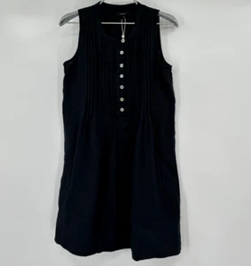 Quince Black European Linen Sleeveless Swing Dress sz M Women Pleats Button NWT - Picture 1 of 4