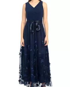 Abito SLNY SL Fashion Surplice 3D floreale maglia cravatta cintura taglia 16 blu navy nuovo con etichette $149 - Foto 1 di 6