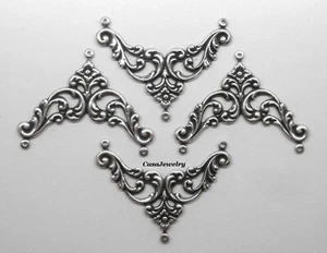 #1597 ANTIQUED STERLING SILVER PLATED FILIGREE 3 RING "Y" CONNECTOR - 4 Pcs - Picture 1 of 2