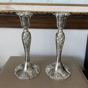 Pair of Godinger Silver Plate Baroque ORNATE 8 1/2''Candle Stick Holders GUC - Picture 1 of 13
