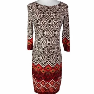 Nine West Kleid Aztekenmuster Damen 4 braun rot weiß 3/4 Arm Pullover - Bild 1 von 7