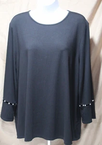 J Jill Wearever Collection Women's L Black 3/4 Sleeve Pearl Accents Pullover Top - Picture 1 of 14