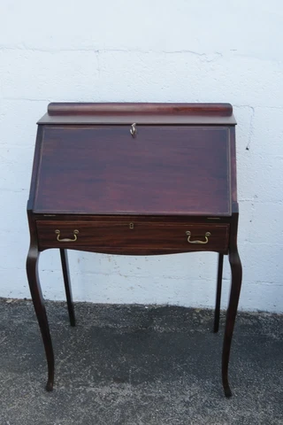 French Early 1900s Mahogany Inlay Small Secretary Desk 4016 Cover