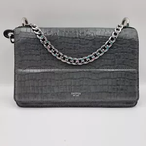 Oroton Forte Charcoal Genuine Leather Texture Slim Clutch Crossbody Bag Purse - Picture 1 of 15