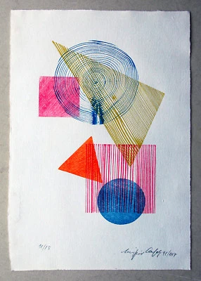 Komposition Farbholzdruck publiziert konkrete Kunst, Siegfried Assfalg 1915-2012 - Bild 1 von 4