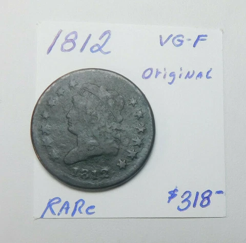 RARE 1812 VG - F ORIGINAL - OBVERSE A LITTLE GRAINY - CLASSIC LARGE CENT !!!!!!! Cover