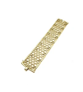 Brazalete Grueso De Colección Corona Trifari Tono Dorado Sirena Pez Escala 7.5" Panel Eslabón - Imagen 1 de 8