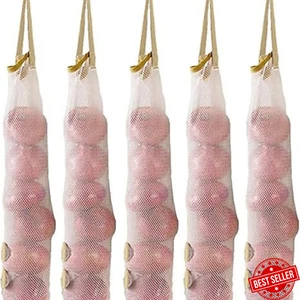 Hanging Mesh Storage Bags 5 Pack Onion Bags Mesh Garlic Net Bags Potatoes Bags L - Picture 1 of 7