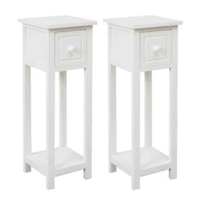 Single or Set of White Bedside Side End Table with Drawer and Shelf - Picture 1 of 15