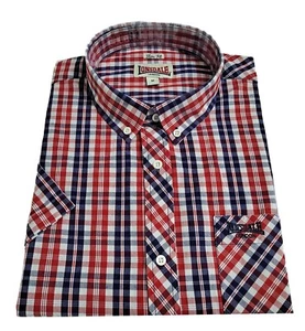 Lonsdale Button Down Short Sleeve Shirt Brixworth White Blue Red Shirt Slim-Fit - Picture 1 of 8