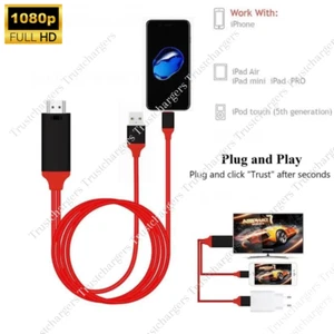 1080P Phone to HDMI HDTV AV TV Adapter Digital Cable For iPhone 14/11/12/8/iPad - Picture 1 of 12